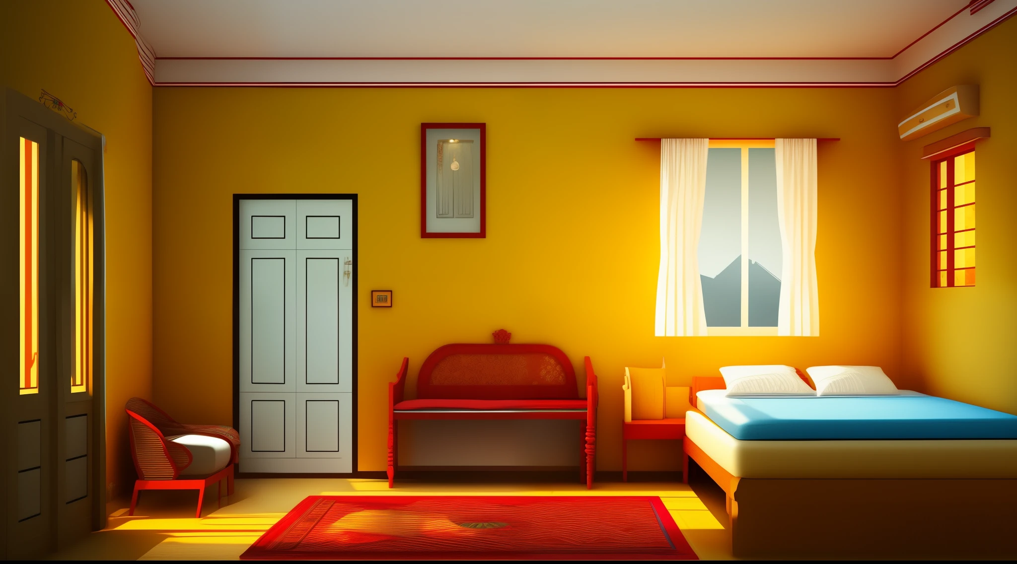 cartoon house room interior, poor house room interior, room , bad condition room interior, a Indian room a small room, Indian room interior bright white lighting