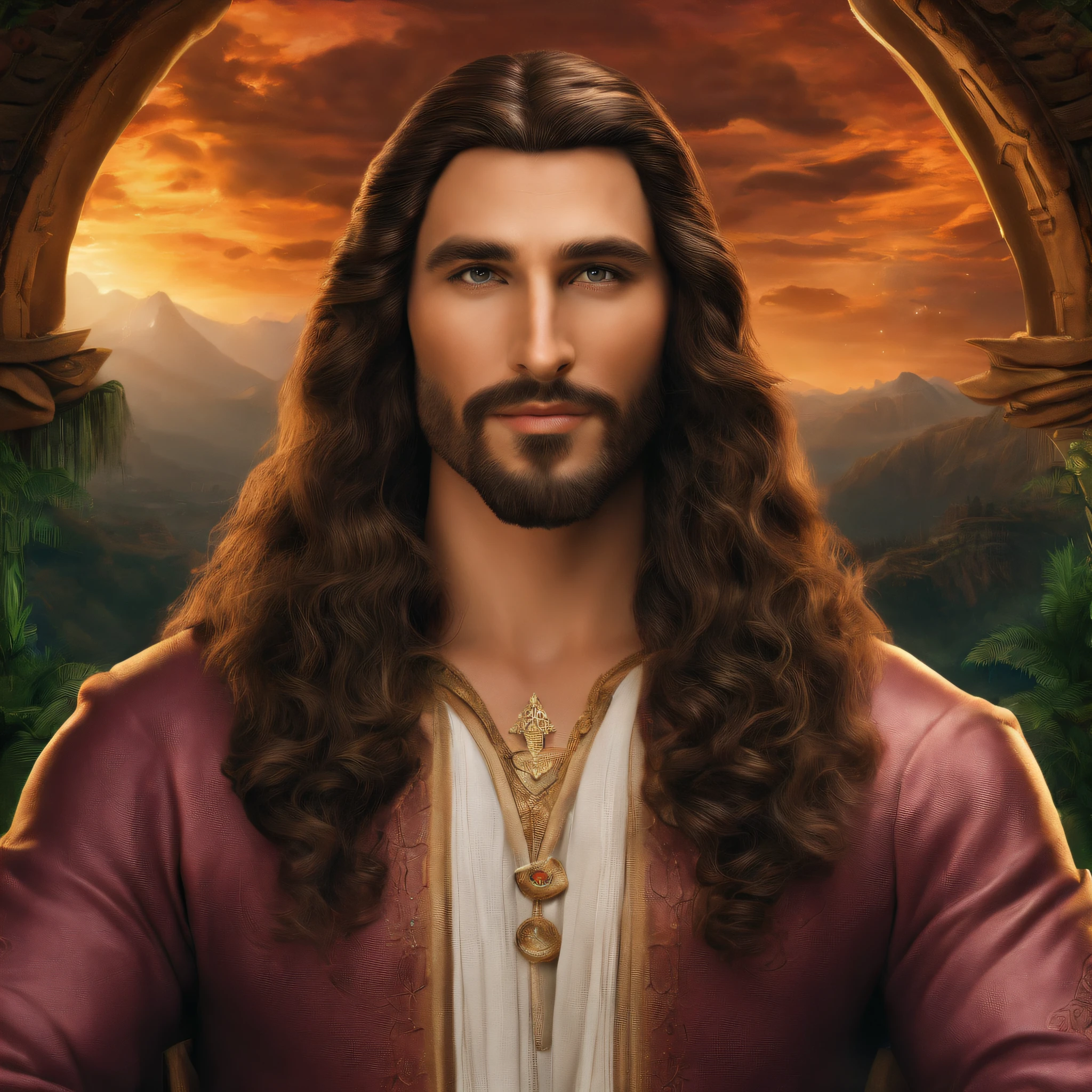 JLAH. Piano music marijuana Jesus Love Height 6'1" Weight 210 lbs Body type thin and curvy with a barrel chest Skin color tan Hair color Brown ash Eye color green Eyes almond shape , average size, and green eyes Nose average nose slightly larger than normal and has a flat bridge. Lips almond shape, small upper lip and huge bottom lip, and dark pinkish lips Cheeks average Chin round and pointed out Forehead average have lines on the forehead Eyebrows light brown eyebrows Ears average Jawline definition Skin texture smooth with a little bit of texture, From the setting and scenerey of and in Middle Earth, sitting in a dark cave, smoking a pipe, illuminated by the embers, ethereal smoke curls, fantasy, hyper-detailed, digital painting, cinematic lighting 8k resolution, atmospheric pressures and atmospheres what interpret the setting and the scenery.