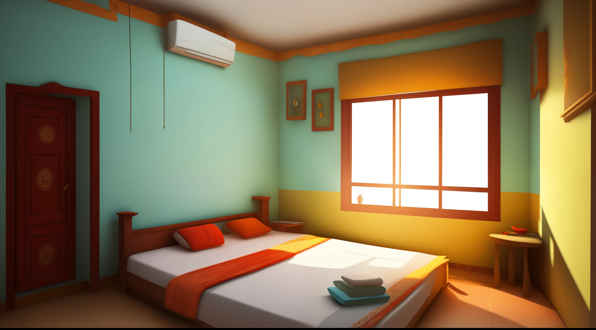 cartoon house room interior, poor house room interior, room , bad condition room interior, a Indian room a small room, Indian room interior bright white lighting