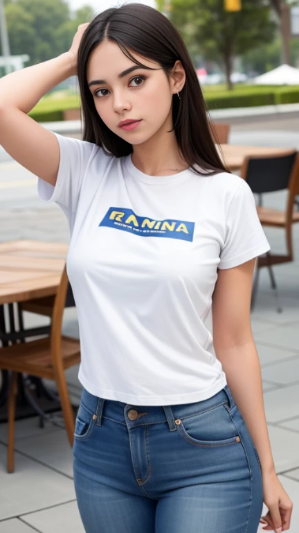 Lucia y shaomi ultra realista 4k, foto real,  juntas con jeans y camisetas blancas muy sexy y cuerpo perfecto, foto real