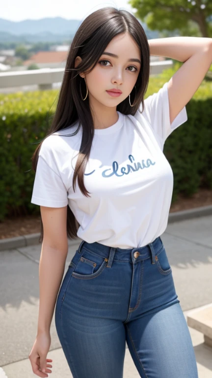 Lucia y shaomi ultra realista 4k, foto real,  juntas con jeans y camisetas blancas muy sexy y cuerpo perfecto, foto real