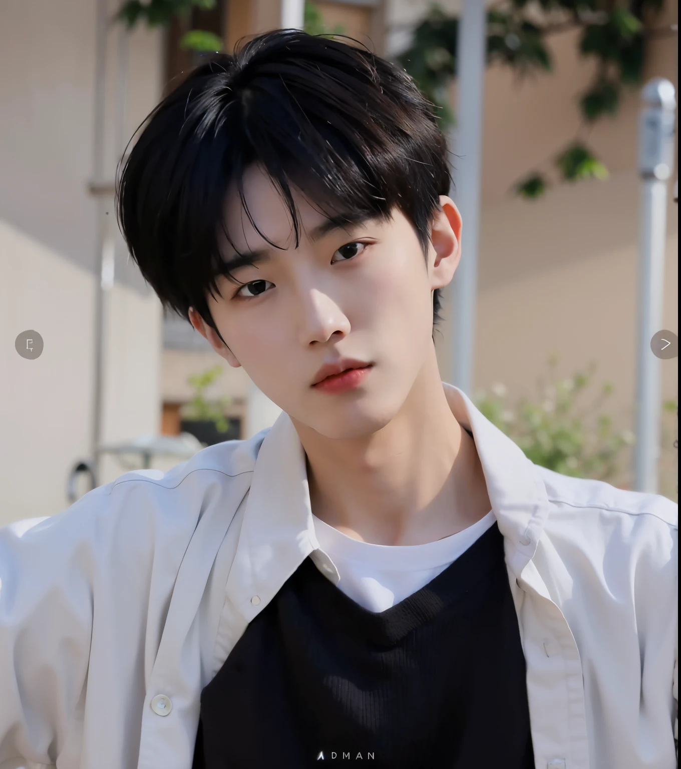 Arafad image of a man wearing white shirt and black shirt, Kim Do-young, jinyoung shin, Paint Urzan, Zheng Zaiying, Shin Jin Young Aesthetics, Inspired by Bian Shoumin, of a handsome man，with short black hair, razor blade in drain pipe, Short black hair for boys, His head is very long, cai xukun
