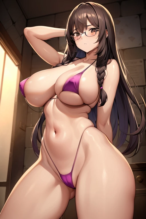 1girls, ((Obra maestra)),((High resolution)),((La mejor calidad)),Detallado,(NSFW), brown hair, cuello, ))(pechos gigantescos:1.8), (pechos colgantes: 1.8), (senos apretados: 1.3), (bimbo 1.4), (tetas desproporcionadas: 1.4), (realismo:1.2), (Realisitc:1.2), (Absurdos:1.4), 8k, Ultra detallado, Hermoso rostro maduro detallado, maquillaje, Rocas, (sentada: 1.4), Sentado en la roca, trees, plantas, (arbusto:1.2),(suelo:1.4), 1girl, (Mirando al espectador: 1.2), Detalles intrincados del cuerpo, (Milf: 1.4), (curva: 1.3), cintura media, muslos gruesos, Yuuki Asuna, Cabello rubio miel, Cabello largo, (bloqueos laterales: 1.2), (Bikini Slingshot), Postura seductora, pose sexy, seductor, intrincado-perfecto-dedos-en-manos,Tanga,sujetador de corbata delantera,senos grandes,,estatua ,esposas, cuello, cadena, avergonzado, asustado,Enfoque de los senos,Pov, movie lighting, Sombra perfecta,(((prison))), realistic lighting shaded,((tetas enormes)),grande,((Giant saggy tits)),((caderas anchas)),((Chica blanca)),((brown long hair)),((brown eyes)),((trenzas de cabello)),((thicc thights)),((gafas)),Milf,(cabello largo negro con trenzas)), ((Vientre definido)),((brown eyes)),