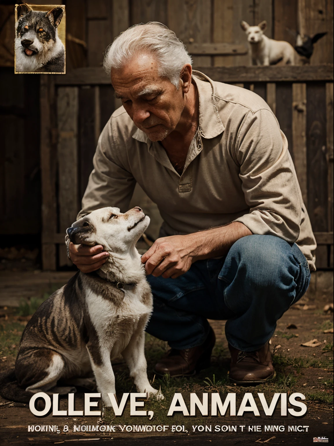 old man and animals，Loves，poster for