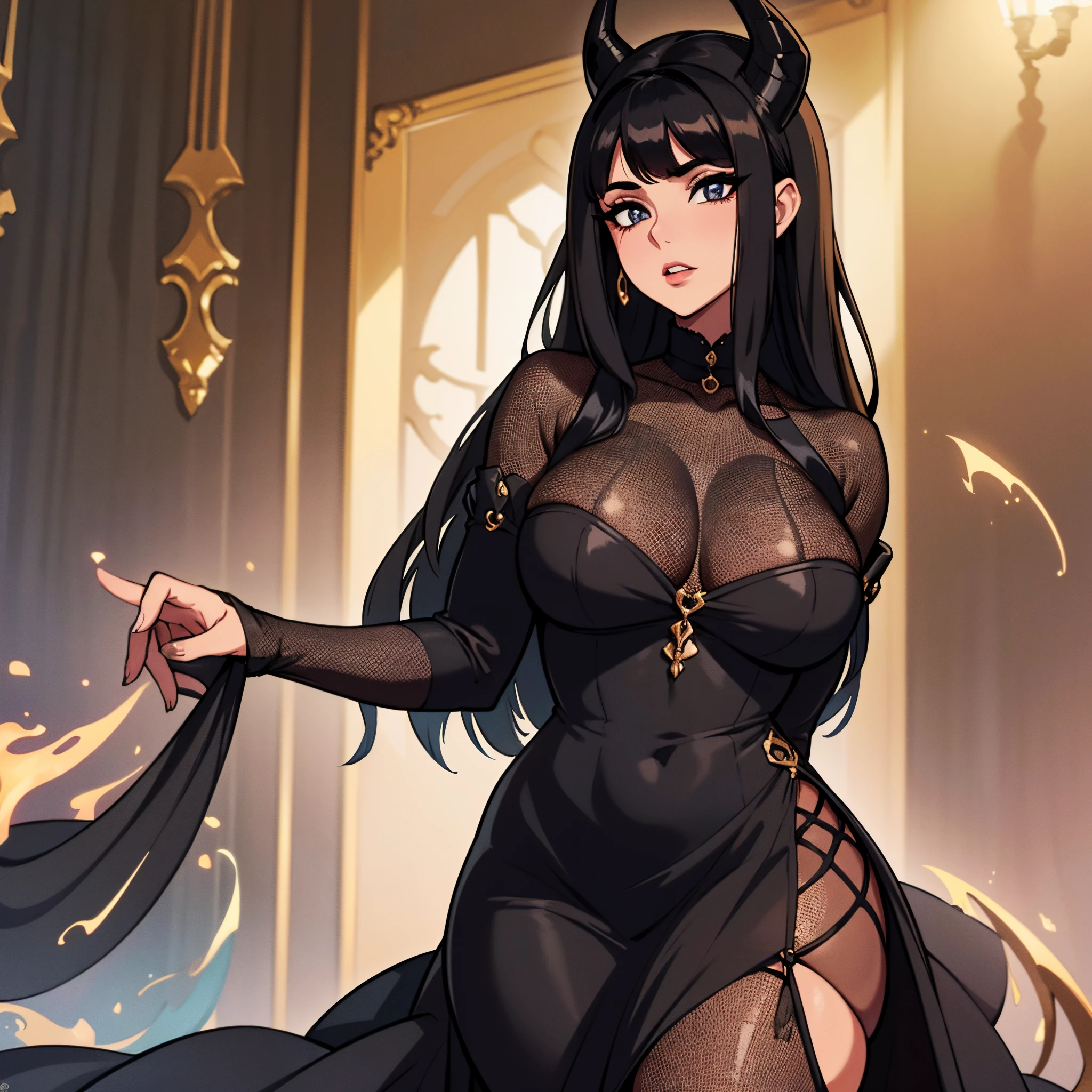 (best quality,4k,8k,Alto,master part:1.2),ultra-detalhado,
(Realistic,fotorrealista,photo-realistic:1.37),
Beautiful,circunstanciado,dark eyes like demons,long eyeslashes,
sensual,detailed and captivating red lips,
atraente,detailed and seductive facial features,
long flowing black hair,lindo e brilhante,
corpo feminino perfeitamente esculpido,curvy and attractive,
vestido com um revelador e elegante vestido de renda preta,
cercado por uma atmosfera sombria assustadoramente bela e misteriosa,
Subtle lighting highlighting your enchanting presence,
Aura esquerda, but irresistible,
in the style of dark and gothic portraits,
intense and dramatic color palette,
evoking a sense of desire and power,
a masterpiece of demonic beauty.