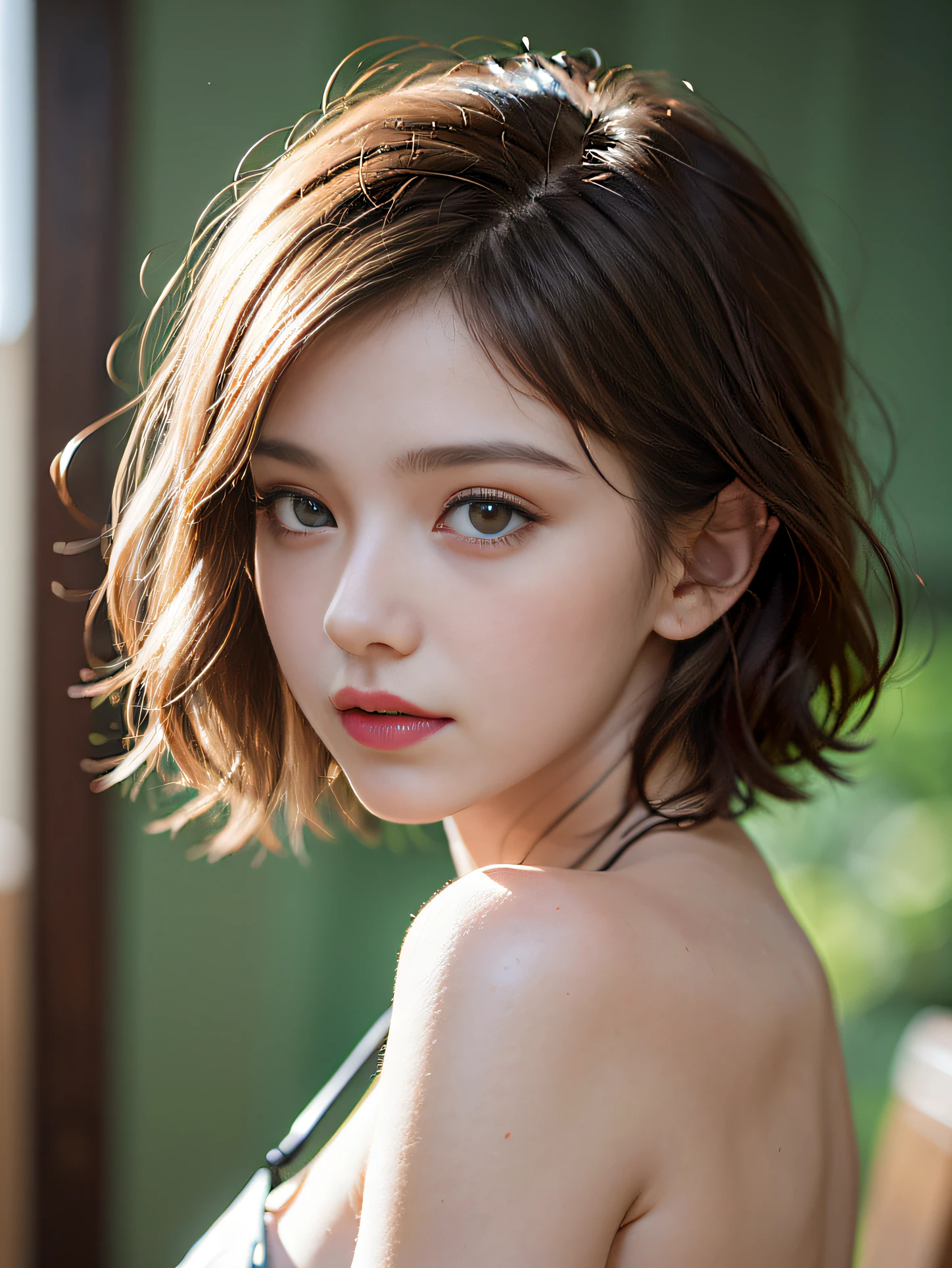 Girl with camera, mix4, (8k, RAW photo, top quality, masterpiece: 1.2), (realistic, photorealistic: 1.37), 1 girl, cute, cityscape, night, rain, wet, professional lighting, photon mapping, radiosity, physically based rendering, gradient brunette hair, short curly, handsome, girly, white ball set, excellent image quality, High resolution, 1080p, (clear face), (detailed face description), (detailed hand description), (masterpiece), (exquisite CG), extreme light and shadow, disheveled hair, masterpiece, rich detail, (exquisite facial features), (best image quality), (masterpiece), (eye of detail), looking forward to your eyes, delicate collarbone, big
