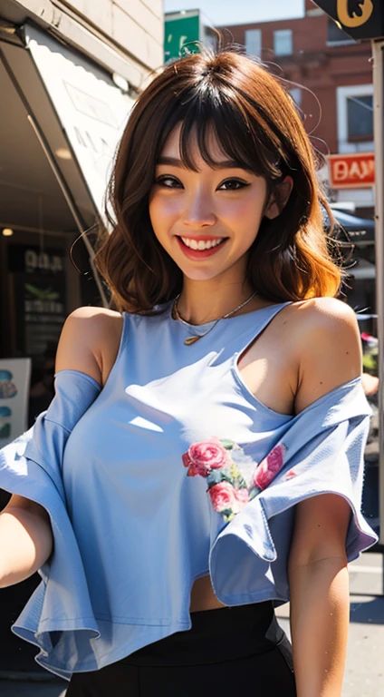 Floral crop top, clean up, big smile