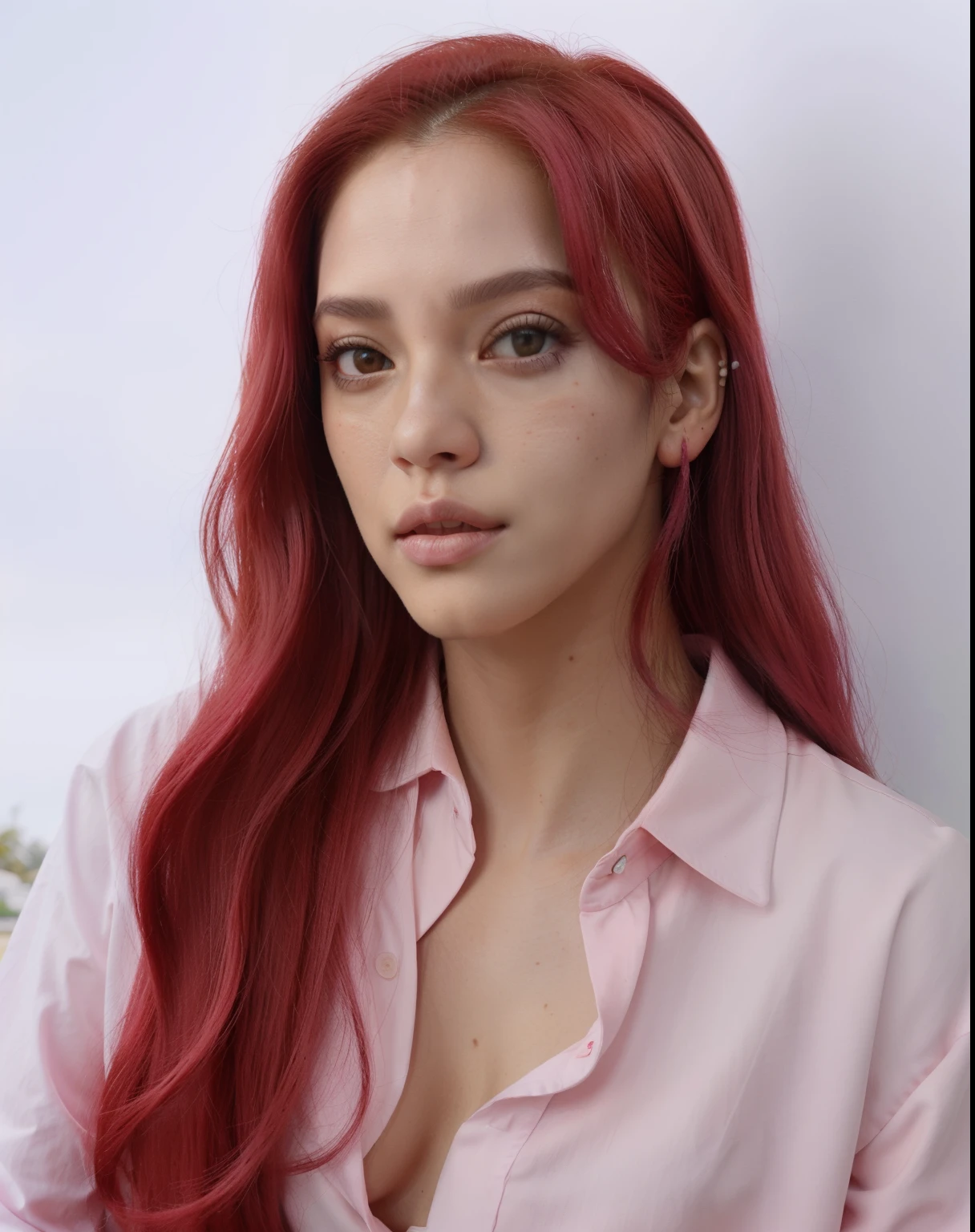 um close up de uma mulher com cabelos ruivos e uma camisa rosa, jossi do blackpink, Retrato de Jossi de Blackpink, Retrato Jisoo Blackpink, Parque Roseanne do Blackpink, jisoo do blackpink, Jisoo do Blackpink, cabelos tingidos de vermelho, estilo de cor rosa e vermelho, Cor vermelha, com cabelos ruivos, Cor vermelha, com longos cabelos ruivos, veludo vermelho