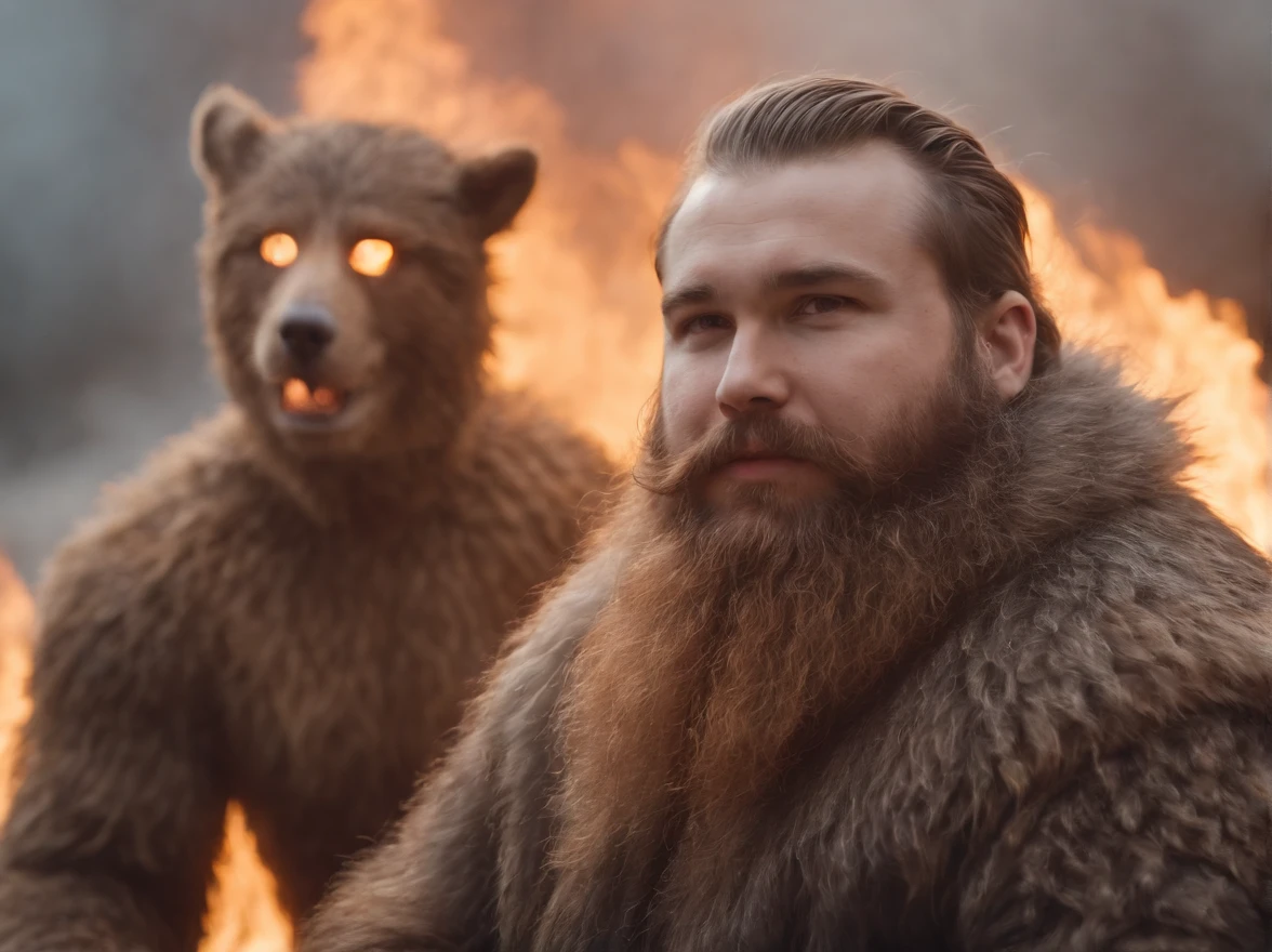 Furry being burnt alive with a fat long bearded guy watching