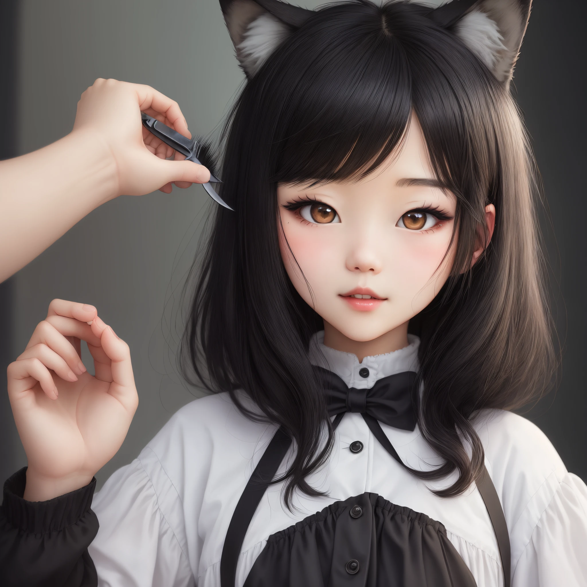 wolf cut girl black hair