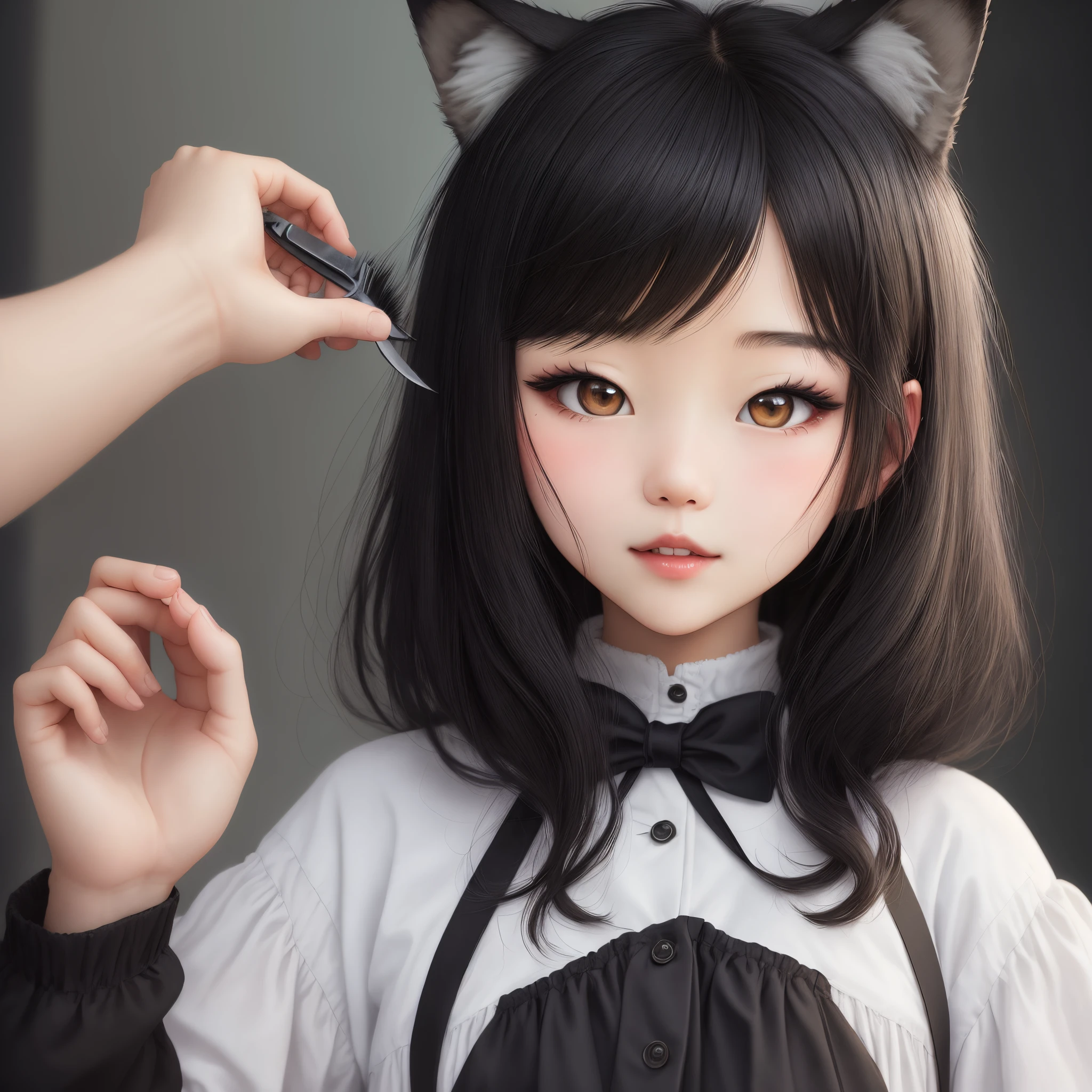 wolf cut girl black hair