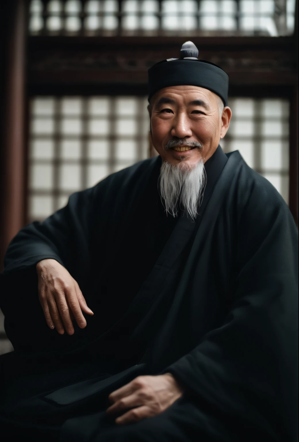 Arafad man with white beard and black robe, Taoist, portrait of monk, Taoist, Inspired by algae, Taoist temple and monks, Portrait shooting, Taoist, Inspired by Hu Zaobin, Asian people, Inspired by Lee Jae, Inspired by Emperor Xuande, Smart old man, inspired by Li Shan