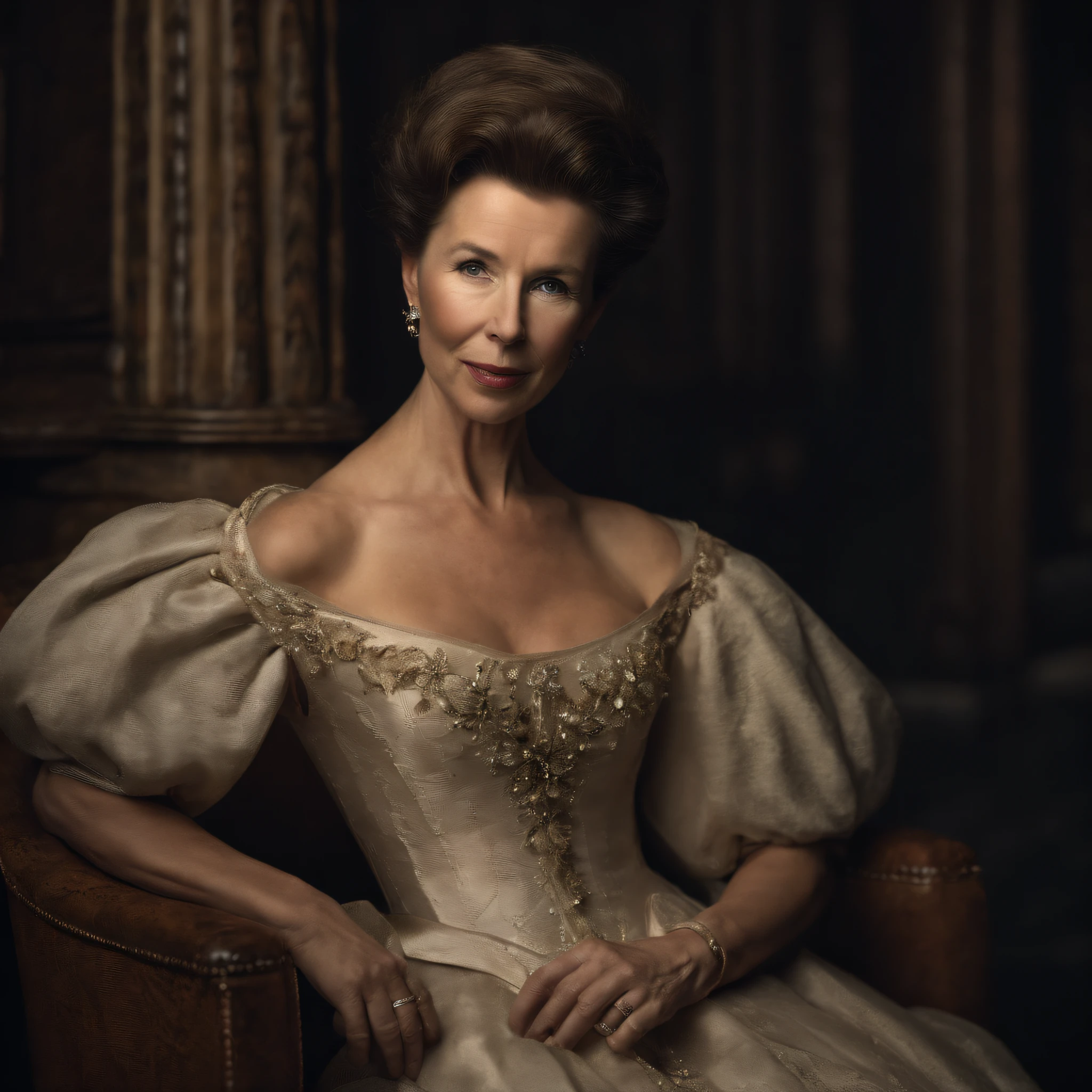 sexy princess anne of the UK in deep cut cleavage full body