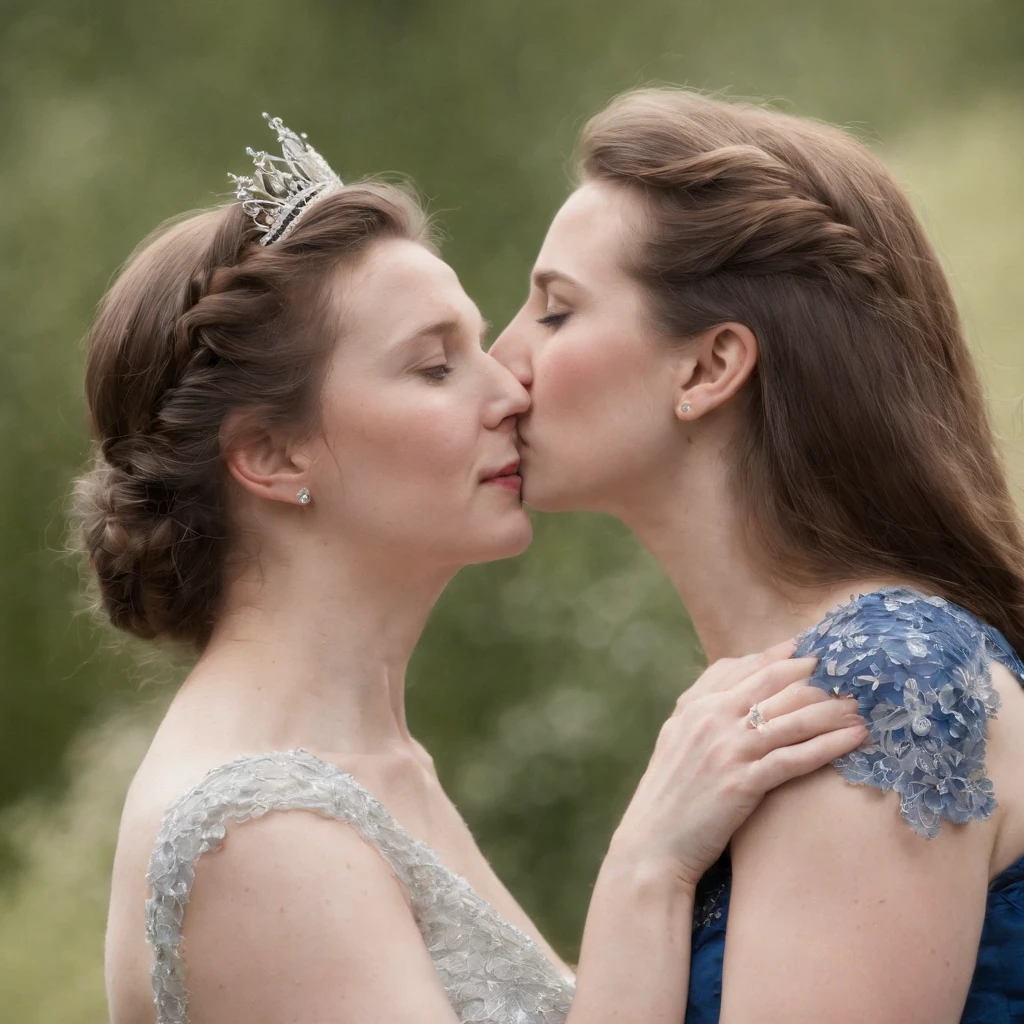 sexy princess anne of the UK age 20, lesbian, embracing her lesbian 20 year old lover who is a lover and a commoner and passionately kissing on the mouth and hands on each other's asses, full body