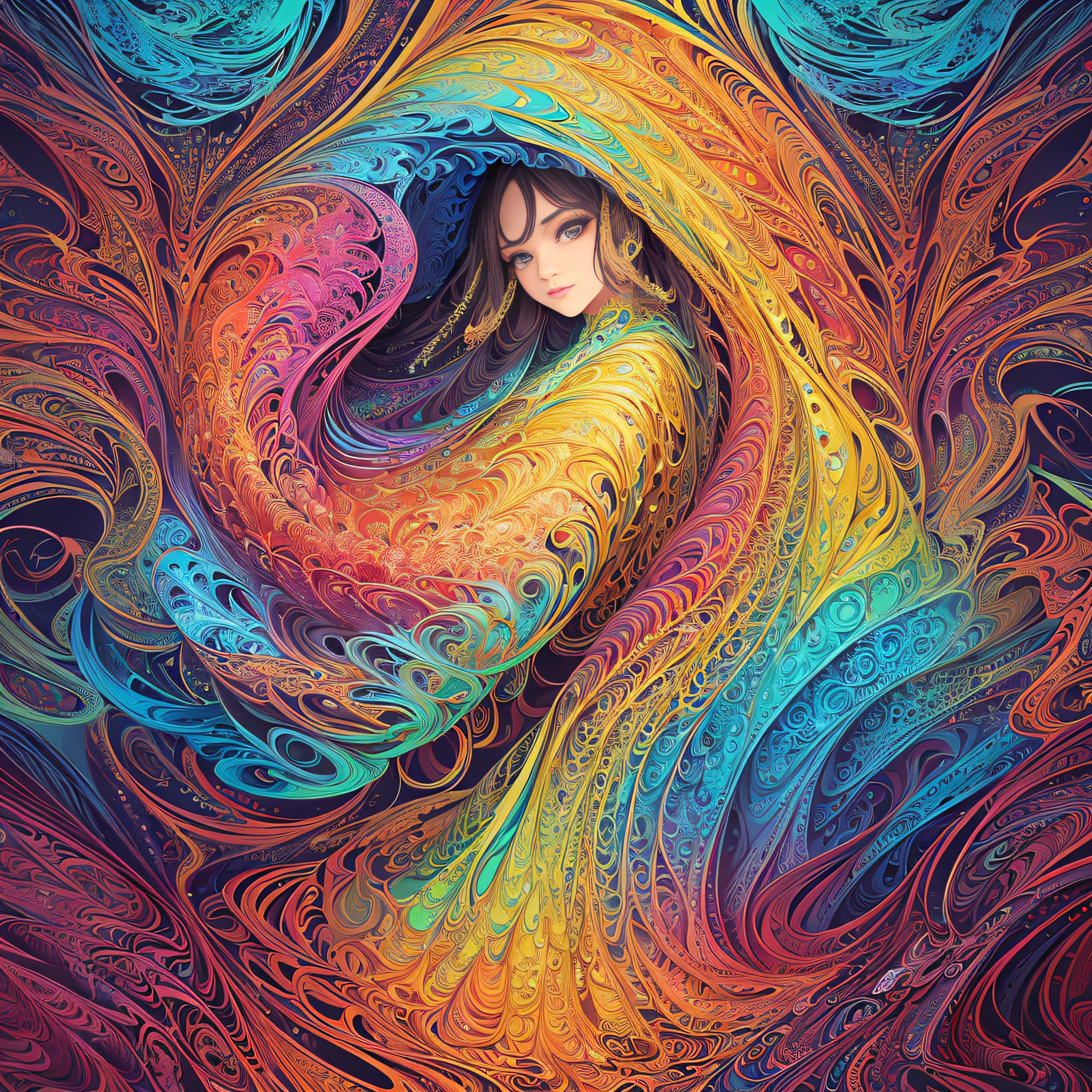(masterpiece, top quality, best quality, official art, beautiful and aesthetic:1.2), (1girl:1.3), extremely detailed,(fractal art:1.2),colorful,highest detailed,(zentangle:1.2), (dynamic pose), (abstract background:1.5), (treditional dress:1.2), (shiny skin), (many colors:1.4), upper body