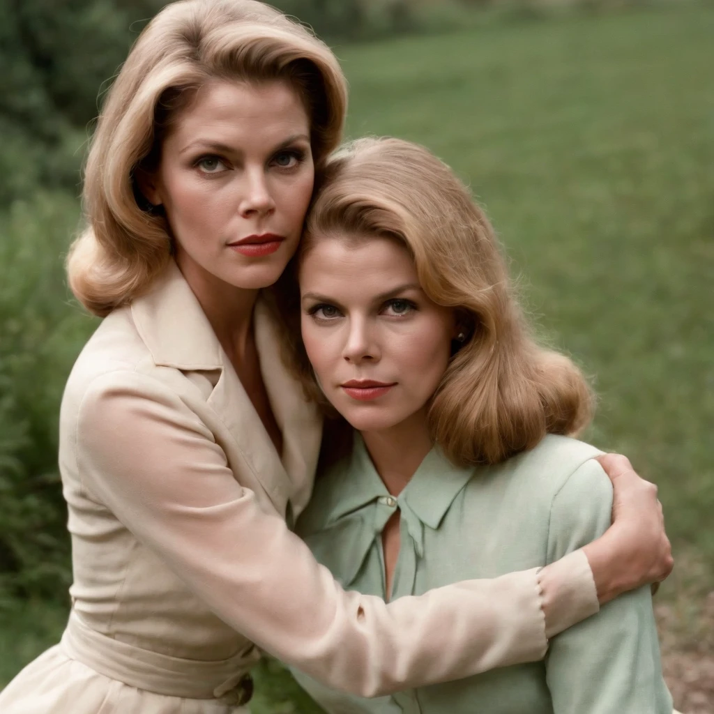Elizabeth Montgomery as Samantha Stephen with Elizabeth Montgomery Serina, full body from behind