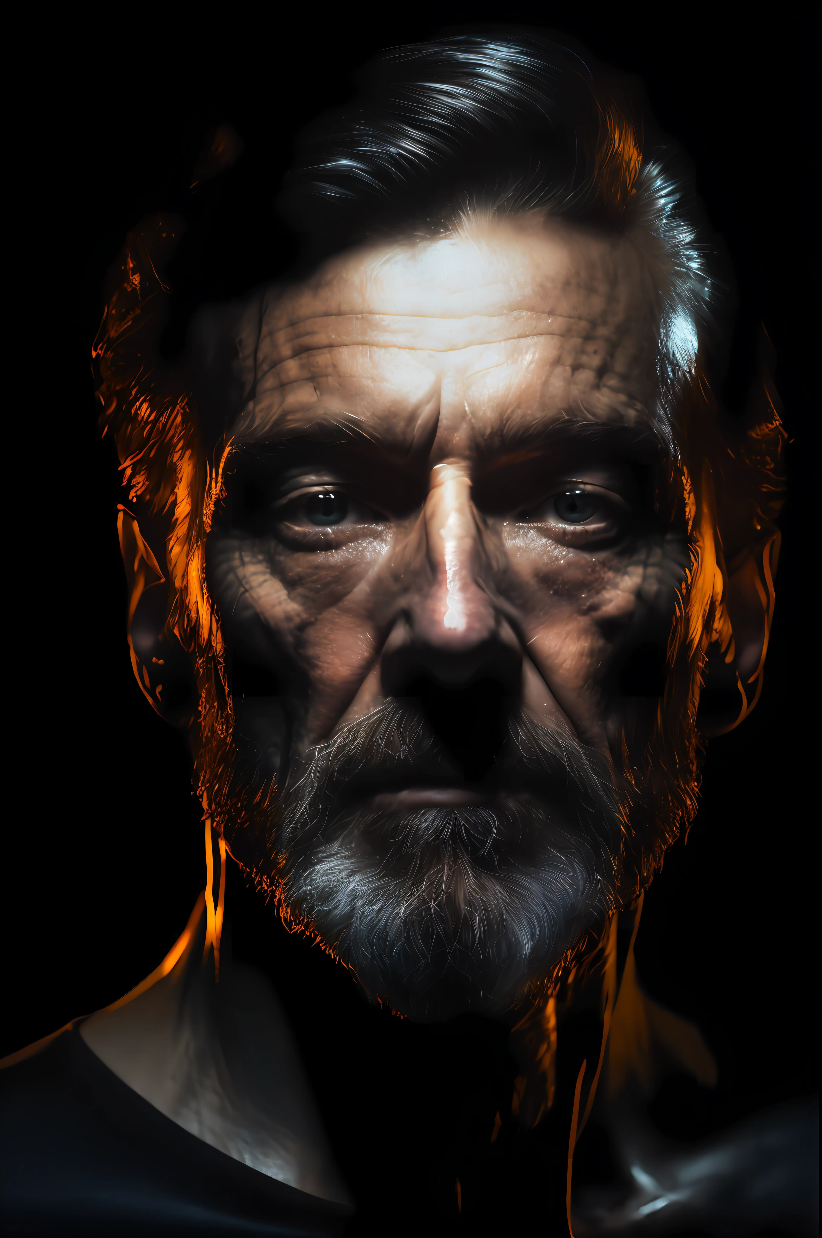 masterpiece portrait of the thing that lurks in the shadows, chiaroscuro portrait, matte painting portrait shot, Dark portrait, standing in the middle of a black background, graceful body structure, two tone lighting, octane, unreal, to8contrast style