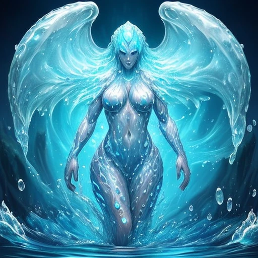 ((water elemental, humanoid body made out of water)) fantasy art, being made of water, water body, female elemental, feminine features,
