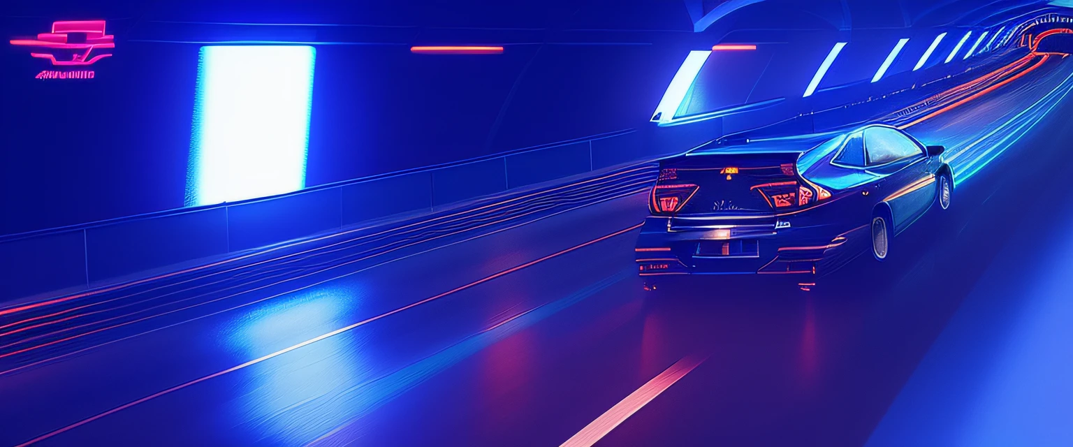 There is a car traveling on the track in the tunnel, Car headlight flashing neon light, automotive photography, car moving fast, emphasis lighting : : Peugeot Agate, Night darkness with neon colors, neon ambient lighting, need for speed, vehicle photography, motorsports photography, Rapidly, Cinema lenses!, Mechanical features and neon lights, neon motion, automotive photography