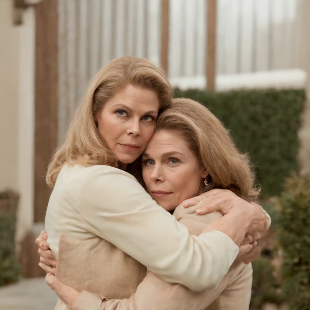 Elizabeth Montgomery as Samantha Stephen hugging and lesbian kissing with Elizabeth Montgomery Serena, with hands on butts, full body