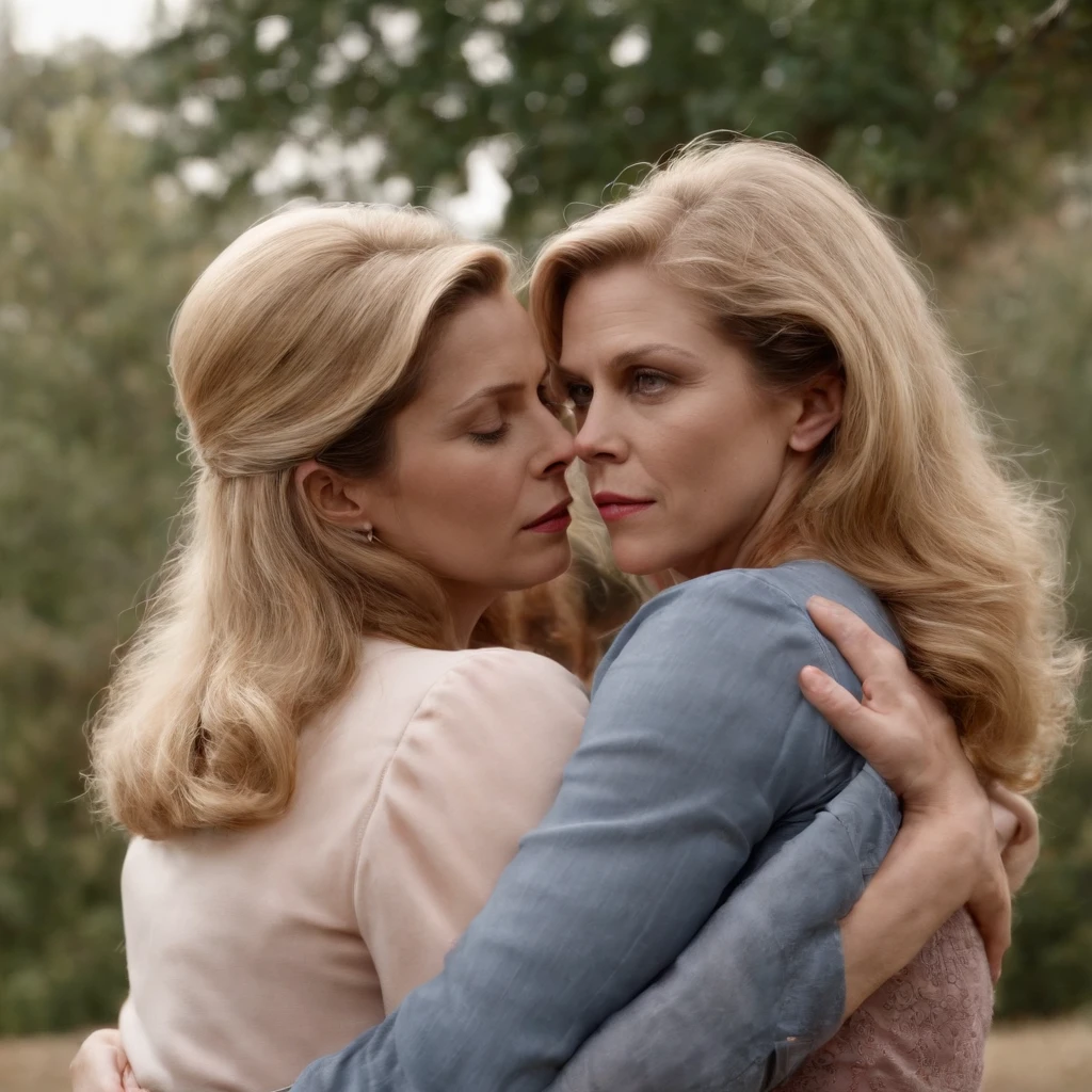 Elizabeth Montgomery as Samantha Stephen hugging and making out with Elizabeth Montgomery Serina, full body