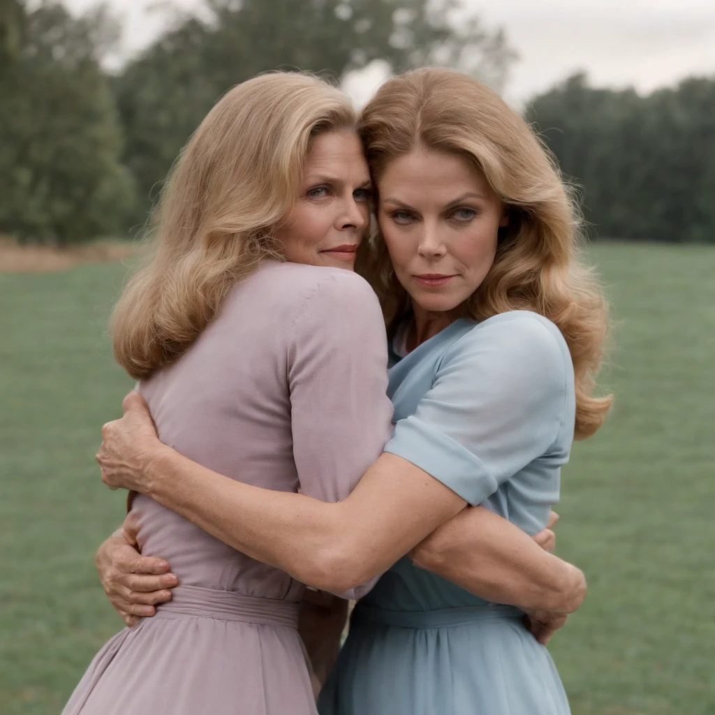 Elizabeth Montgomery as Samantha Stephen hugging and lesbian kissing with Elizabeth Montgomery Serena,  with hands on butts, full body
