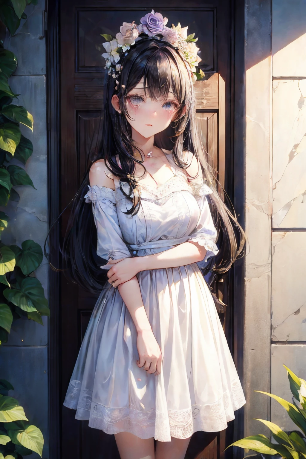 Interracial girl hazy flower wall