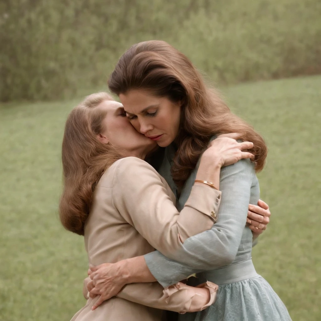 Elizabeth Montgomery as Samantha Stephen hugging and passionately kissing with Elizabeth Montgomery Serena, with hands on butts, full body