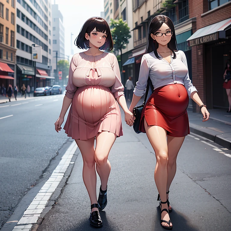 Ultra-high resolution, 4K, 8k,Japanese pregnant lewd  lactating naked sisters on the street during the day