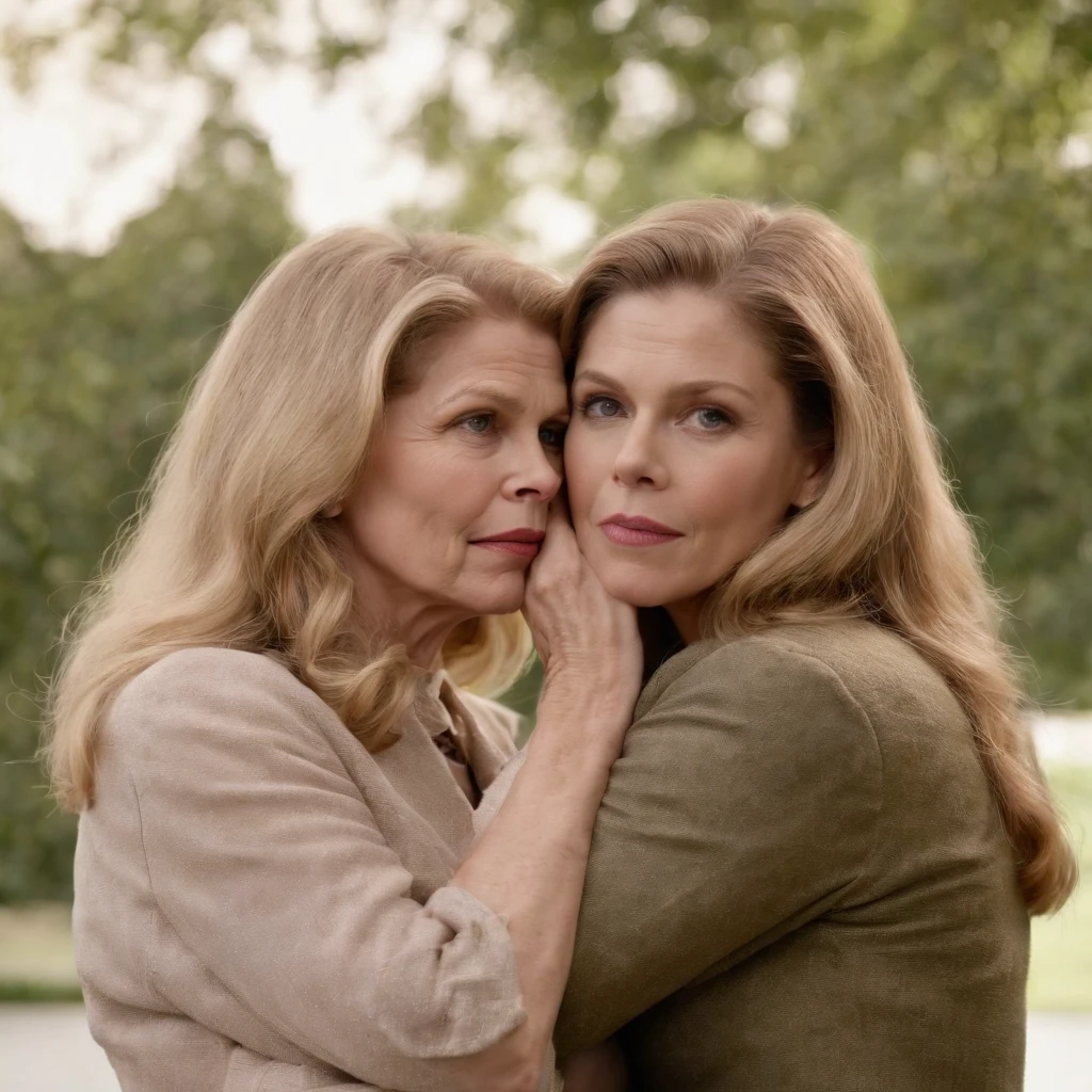 Elizabeth Montgomery as Samantha Stephen hugging and passionately kissing with Elizabeth Montgomery Serena, with hands on butts, full body