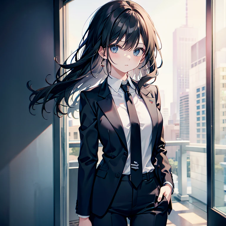 Black suit neck tie woman Pants Style