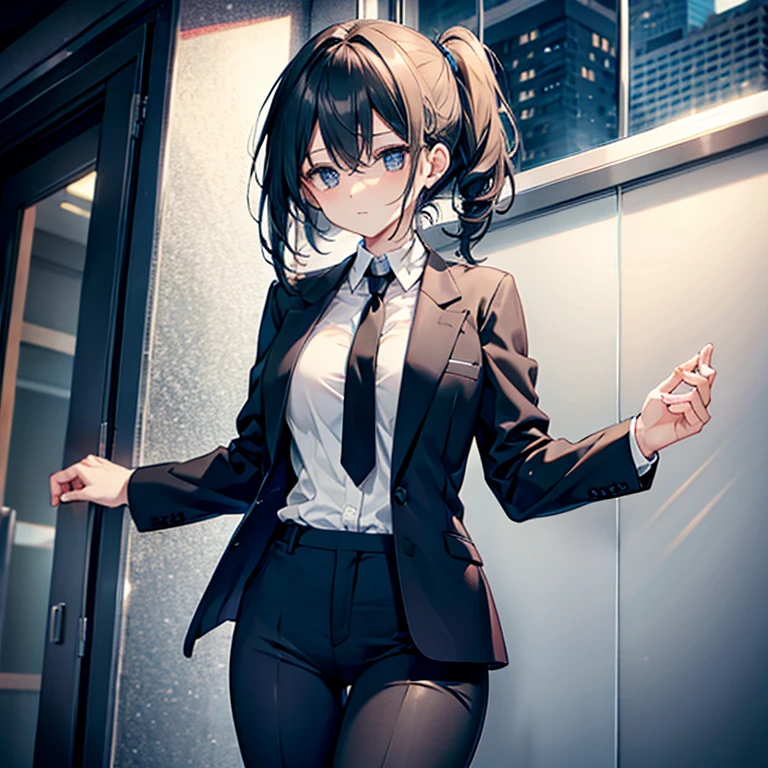 Black suit neck tie woman Pants Style