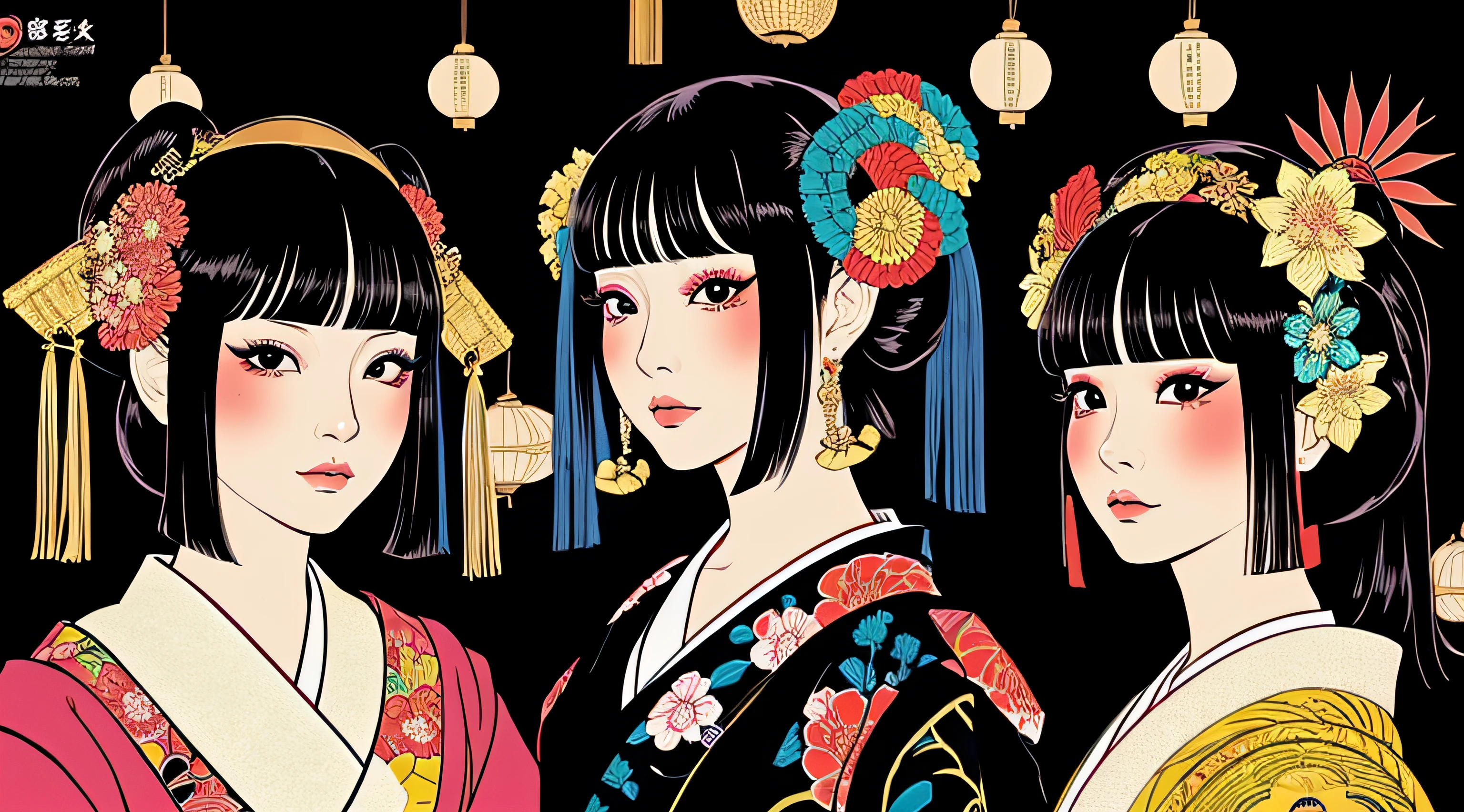 geisha、japanes、ganja、Black background、A Japanese style、Heian period、