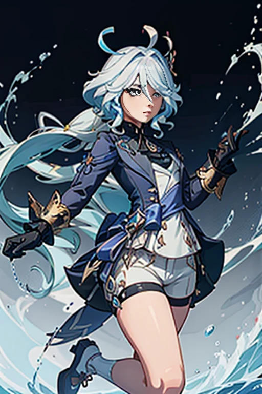 Personaje furina de genshin impact, cuerpo completo y que se vea los pies.