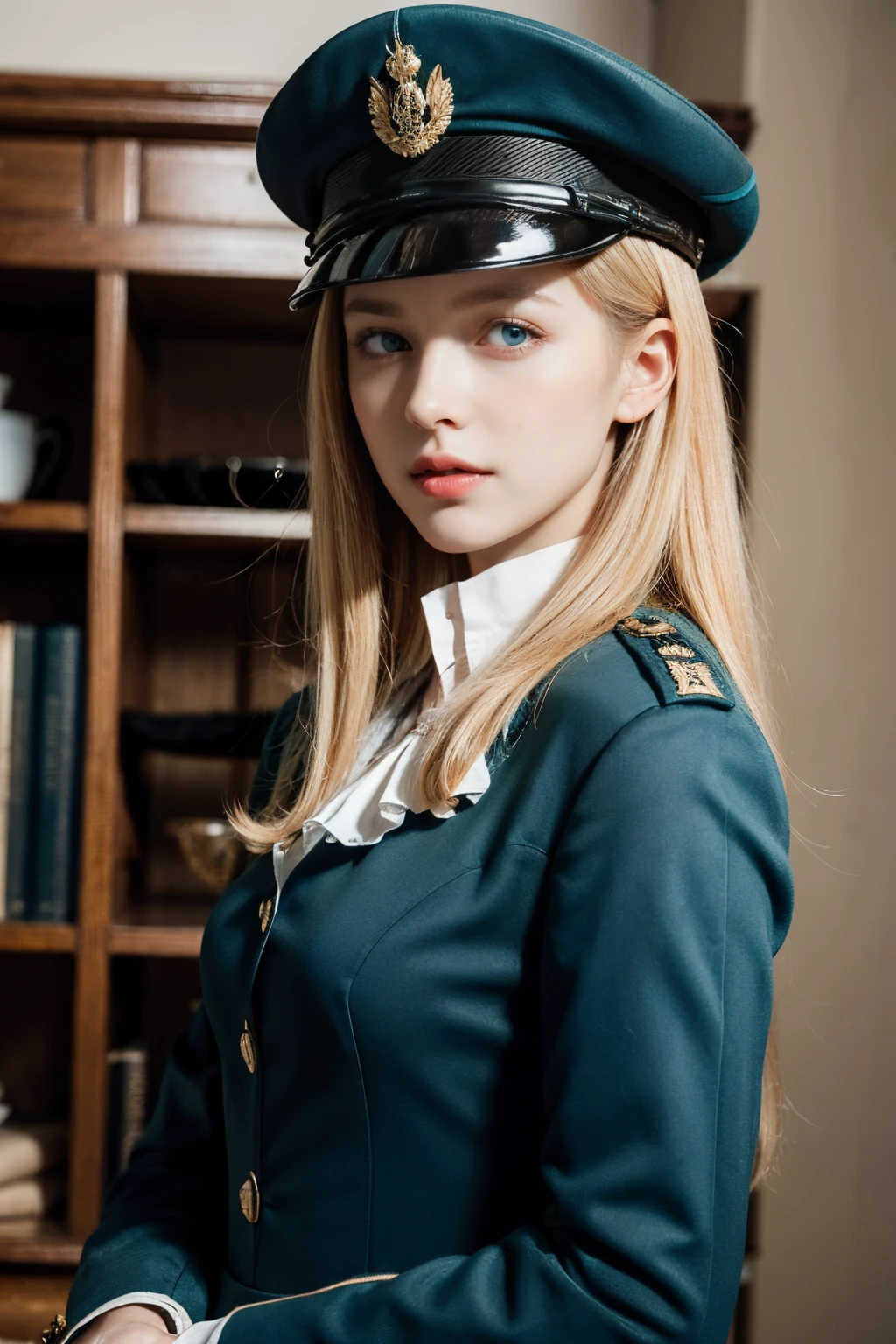 masterpiece, (best quality:1.2) A man with a handsome European Dutch face, blue eyes and wearing a Dutch army suit and hat dutch army, a woman with a beautiful European Dutch face, green eyes, long blonde hair with dress