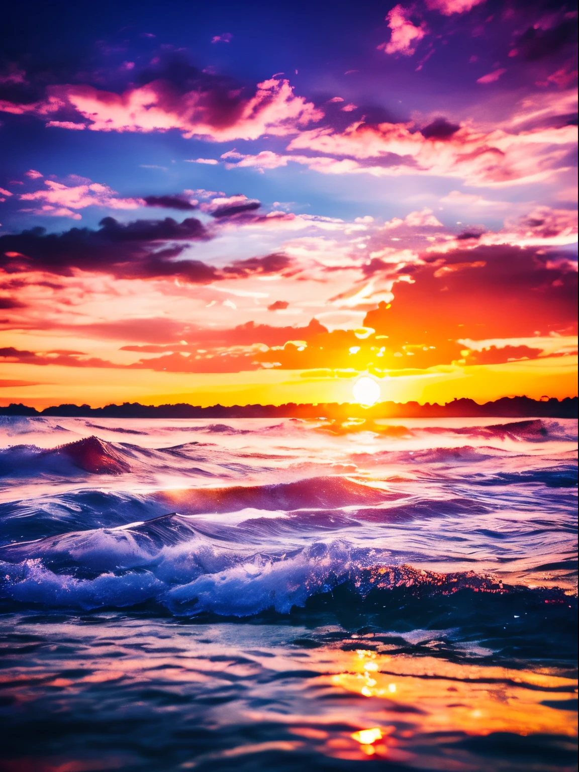 (best quality, master part:1.2), Foco suave, Aquarela gradiente brilhante, Sunset, fotorrealista, artistic, psicodelico, nature —v 5