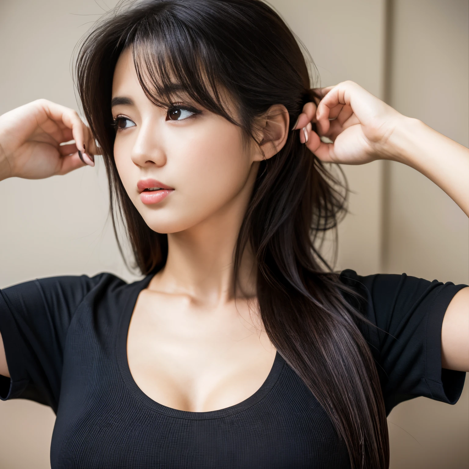masterpiece, top quality, (realistic, photorealistic: 1.37), 8K, Very delicate and beautiful., very cool, Official art with meticulous attention to detail, does not make sense, incredibly does not make sense, huge file size, very detailed, very detailed, 아름답고 상세one girl, very detailed eyes and face, beautiful detailed eyes, my face shines, NSFW, one girl, looking at viewer, (perfect female figure), slim waist, (kpop idol), (aegyo sal:1), whole body, big bust, standing. , , check skirt, collar shirt, stomach, unbuttoned, open clothes,, With bangs, feminine look, Ulzzang-6500-v1.1