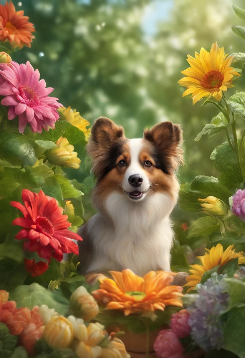 best quality,highres,masterpiece:1.2,ultra-detailed,realistic:1.37,cucumber dog,illustration,greenery,playful,cute,tail wagging,shiny,sparkling eyes,paws,tongue out,wet nose,curly tail,fluffy fur,smiling expression,summer garden,happy atmosphere,vibrant colors,sunshine,soft lighting,joyful,cheerful,positive energy,whimsical,artistic style,colored pencil rendering,surreal,creative twist,colorful background,botanical elements,flower patterns,juicy cucumber texture,daytime,clear sky,refreshing water droplets,cool breeze,organic,energetic.