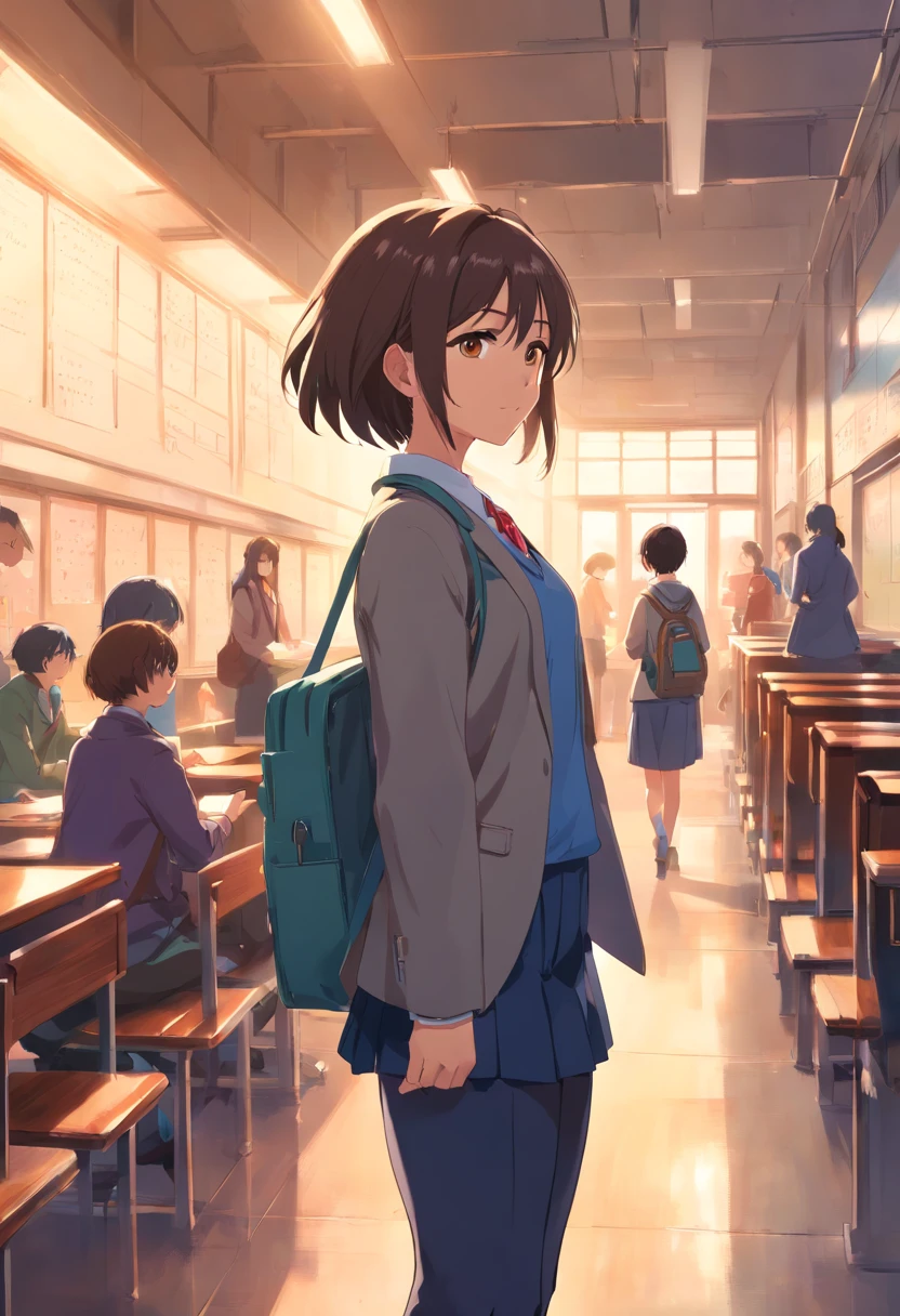 ((femele,10 generations,High school students))　turned around　backs　校服　blazers　hightquality　high-level image quality
