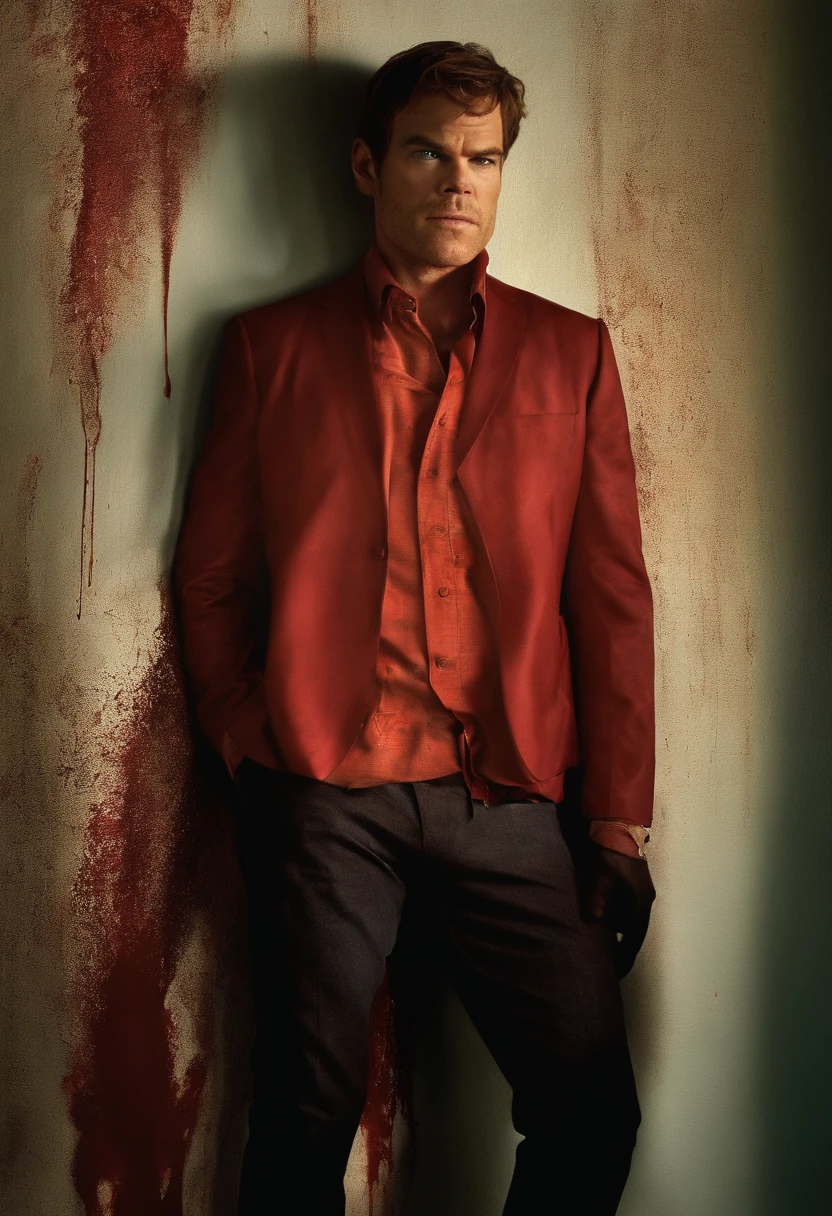 An eerie photo of Dexter's shadow cast on a blood-spattered wall,original,michael c hall