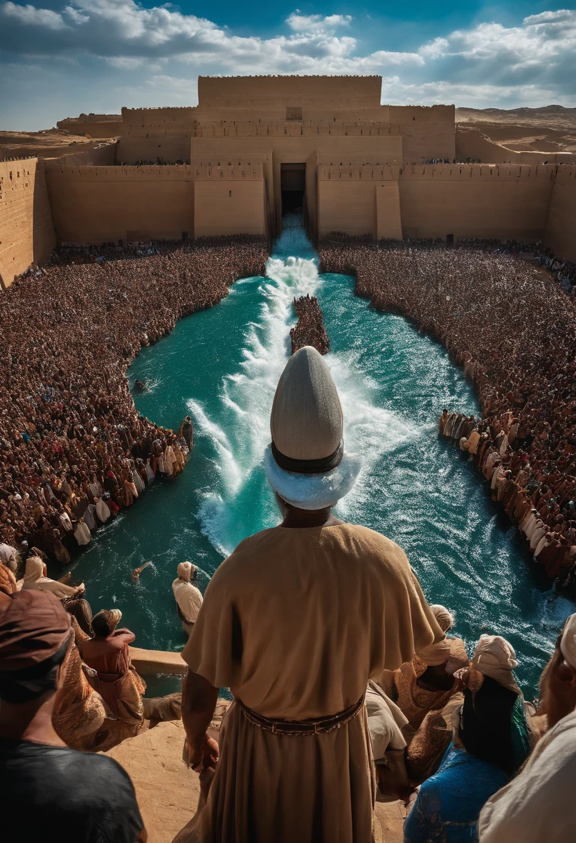 Moses' Exodus and600,000 people々and a huge wall of water on both sides and a large crowd passing between the water walls
