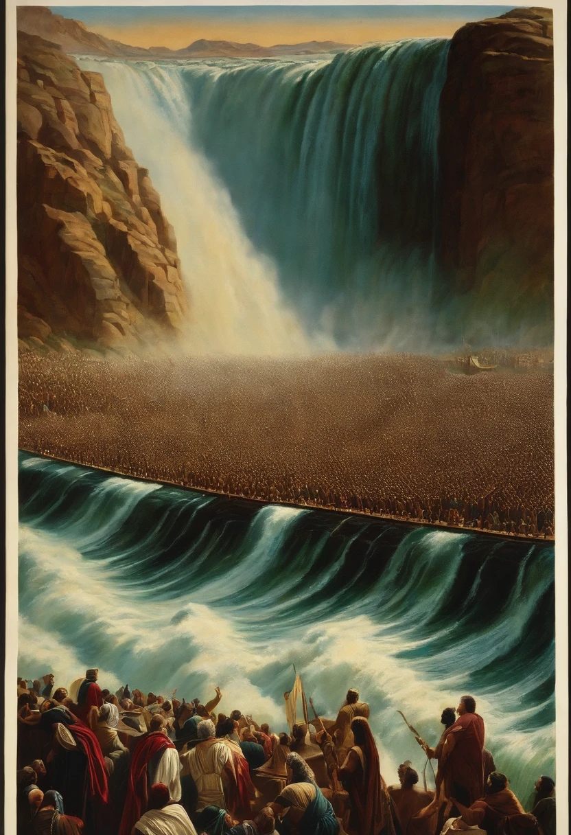 Moses' Exodus and600,000 people々and a huge wall of water on both sides and a large crowd passing between the water walls