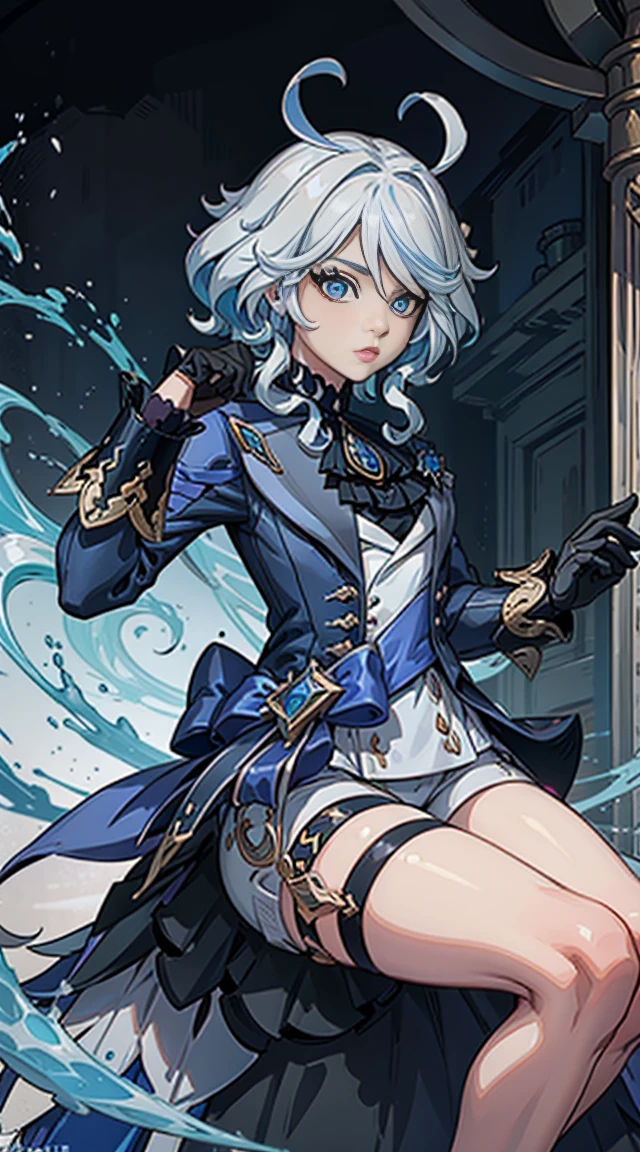 Personaje furina de genshin impact, cuerpo completo y que se vea los zapatos detallados