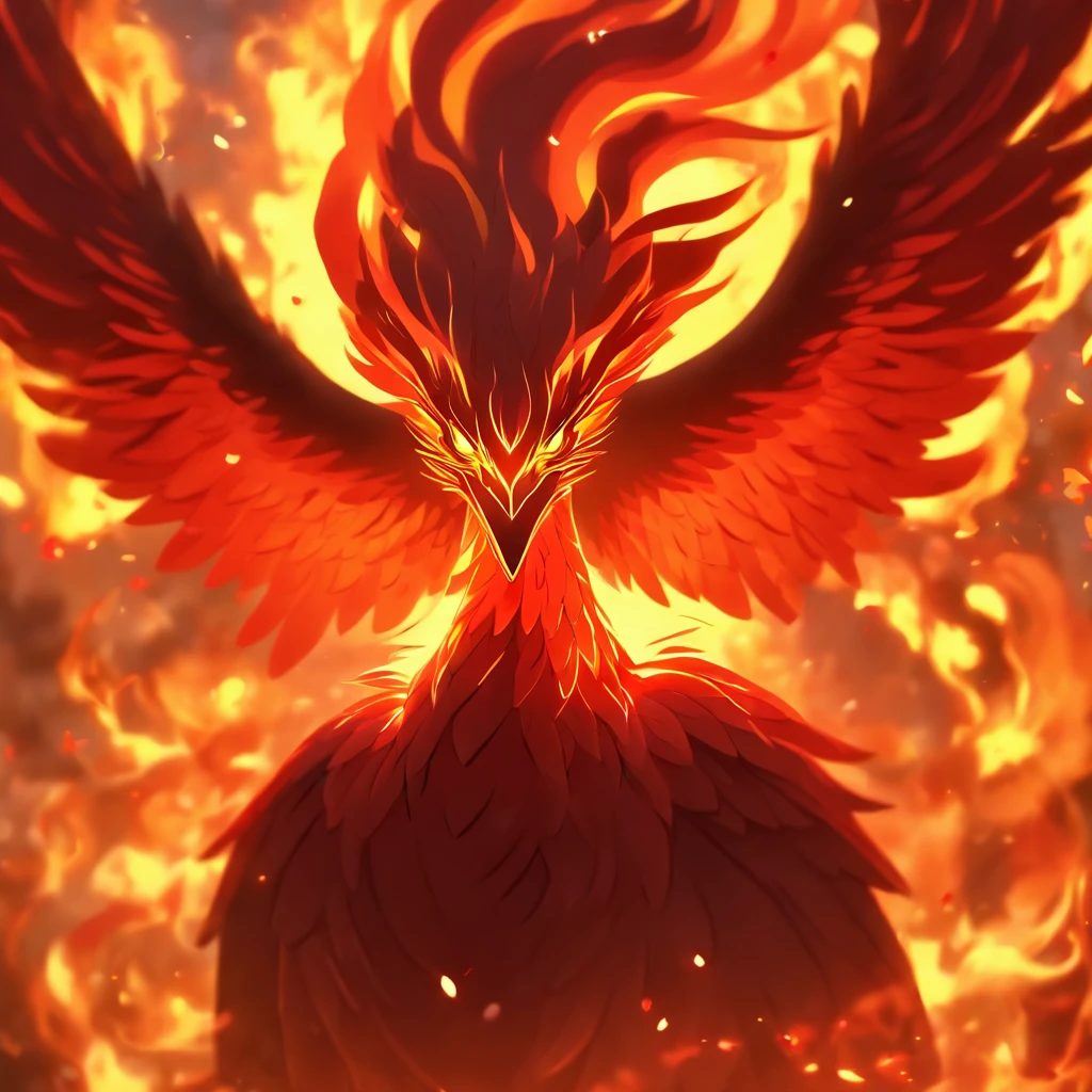 [Fire Phoenix]，raging fire ；Circular composition；Heraldic silhouette, Logo mask style illustration,Phoenix full body close-up，fire and flames, With wings of blazing golden flames,Weaken eyes，fire in eyes。 With fiery golden wings, Epic fantasy art style, artistic conception | Art germ, Chinese Phoenix, Very detailed ArtGerm, epic fantasy digital art style, mythological beasts, Elementalist full painting, epic beautiful art