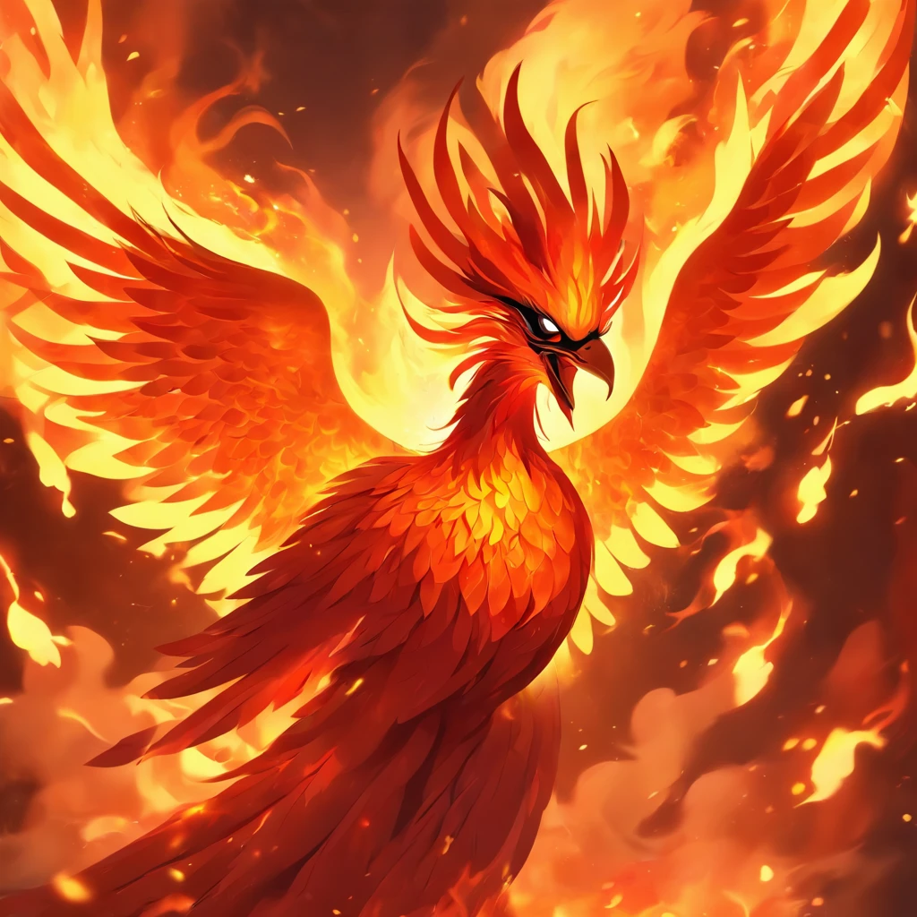 [Fire Phoenix]，raging fire ；Circular composition；Heraldic silhouette, Logo mask style illustration,Phoenix full body close-up，fire and flames, With wings of blazing golden flames,Weaken eyes，fire in eyes。 With fiery golden wings, Epic fantasy art style, artistic conception | Art germ, Chinese Phoenix, Very detailed ArtGerm, epic fantasy digital art style, mythological beasts, Elementalist full painting, epic beautiful art