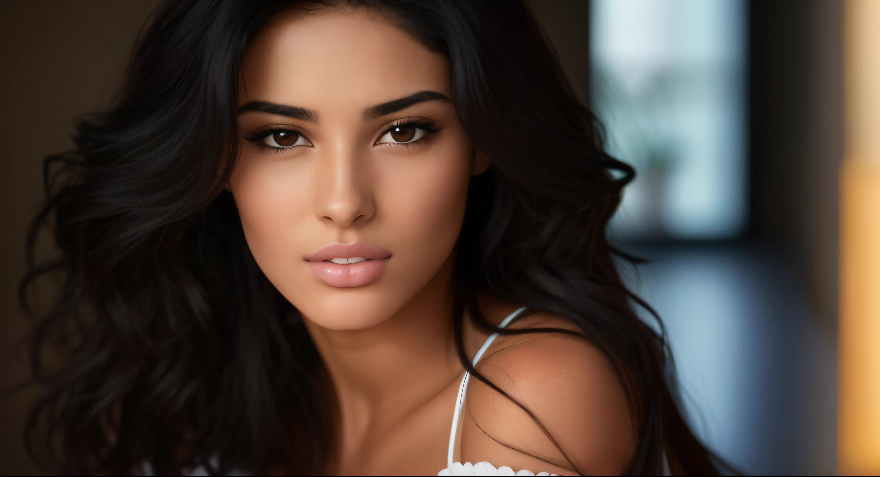 there is a woman that is posing for a picture in a black dress, medium portrait soft light, beautiful portrait lighting, soft portrait shot 8 k, close - up studio photo, soft light from the side, shot at dark with studio lights, studio photography portrait, shot on canon eos r 5, shot on canon eos r5, portrait soft light, cinematic headshot portrait