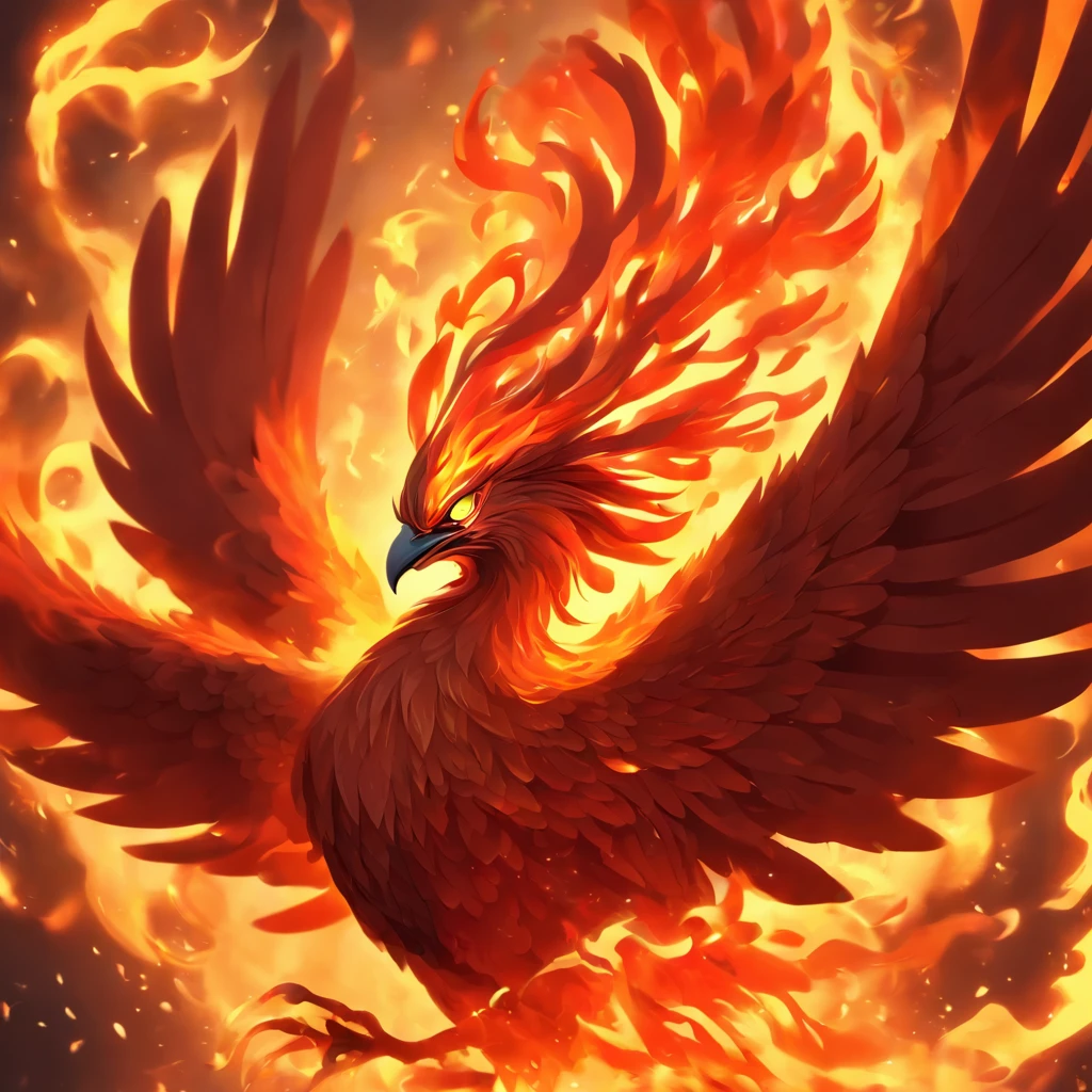 [Fire Phoenix]，raging fire ；Circular composition；Flower clusters，Traditional pattern；Heraldic silhouette, Logo mask style illustration,Phoenix full body close-up，Fire and flame, Wings with blazing golden flames,eyes become weak，fire in eyes。 With fiery golden wings, Epic fantasy art style, artistic conception | Art germ, Chinese Phoenix, Very detailed ArtGerm, epic fantasy digital art style, mythical beast, Elementalist full painting, epic beautiful art