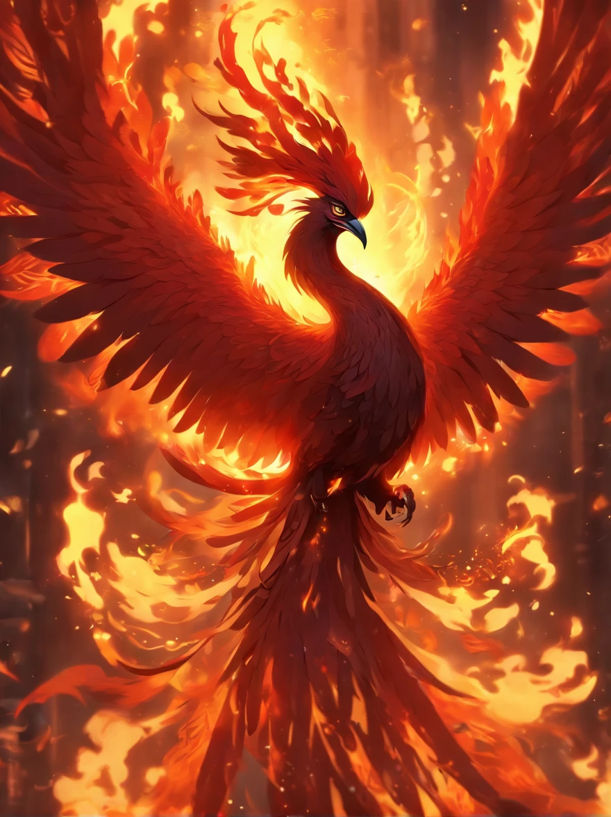 [Fire Phoenix]，raging fire ；Circular composition；Flowers，Traditional pattern；Heraldic silhouette, Logo mask style illustration,Phoenix full body close-up，fire and flames, Wings burning with golden flames,eyes become weak，fire in eyes。 With fiery golden wings, Epic fantasy art style, artistic conception | Art germ, Chinese Phoenix, Very detailed ArtGerm, epic fantasy digital art style, mythological beasts, Elementalist full painting, epic beautiful art