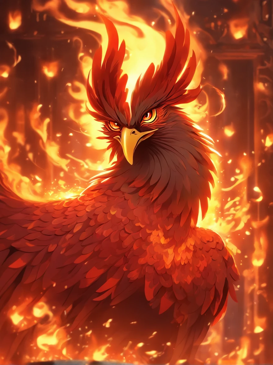 [Fire Phoenix]，raging fire ；Circular composition；Flowers，Traditional pattern；Heraldic silhouette, Logo mask style illustration,Phoenix full body close-up，fire and flames, Wings burning with golden flames,eyes become weak，fire in eyes。 With fiery golden wings, Epic fantasy art style, artistic conception | Art germ, Chinese Phoenix, Very detailed ArtGerm, epic fantasy digital art style, mythological beasts, Elementalist full painting, epic beautiful art