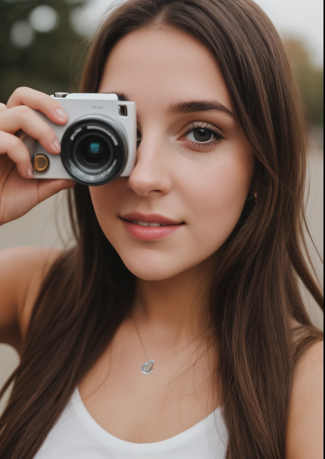 Selfie of cute young woman, Shooting with your iPhone's camera